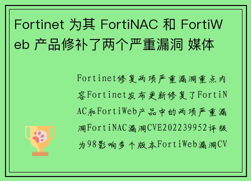 Fortinet 为其 FortiNAC 和 FortiWeb 产品修补了两个严重漏洞 媒体 Fortinet 为其 FortiNAC 和 FortiWeb 产品修补了两个严重漏洞 媒体