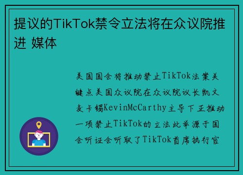 提议的TikTok禁令立法将在众议院推进 媒体 提议的TikTok禁令立法将在众议院推进 媒体